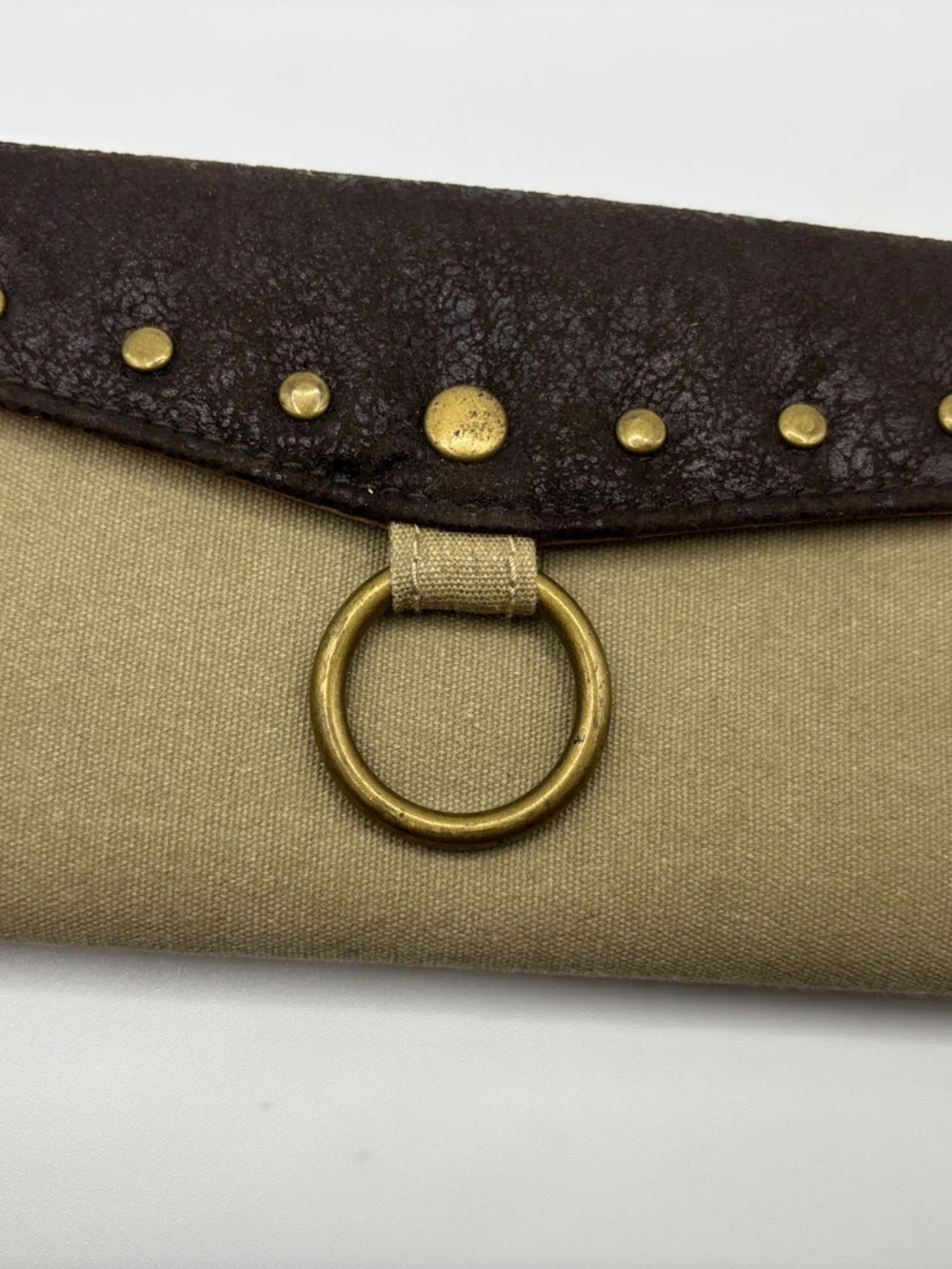 Vintage Canvas & Brown Leather Ring-Accent Women's Wallet